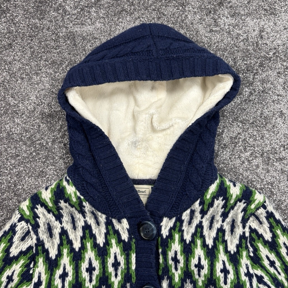 L.L.Bean Cardigan Sweater Women's Medium Lambswool Fair Isle Knit Hooded - Picture 4 of 9